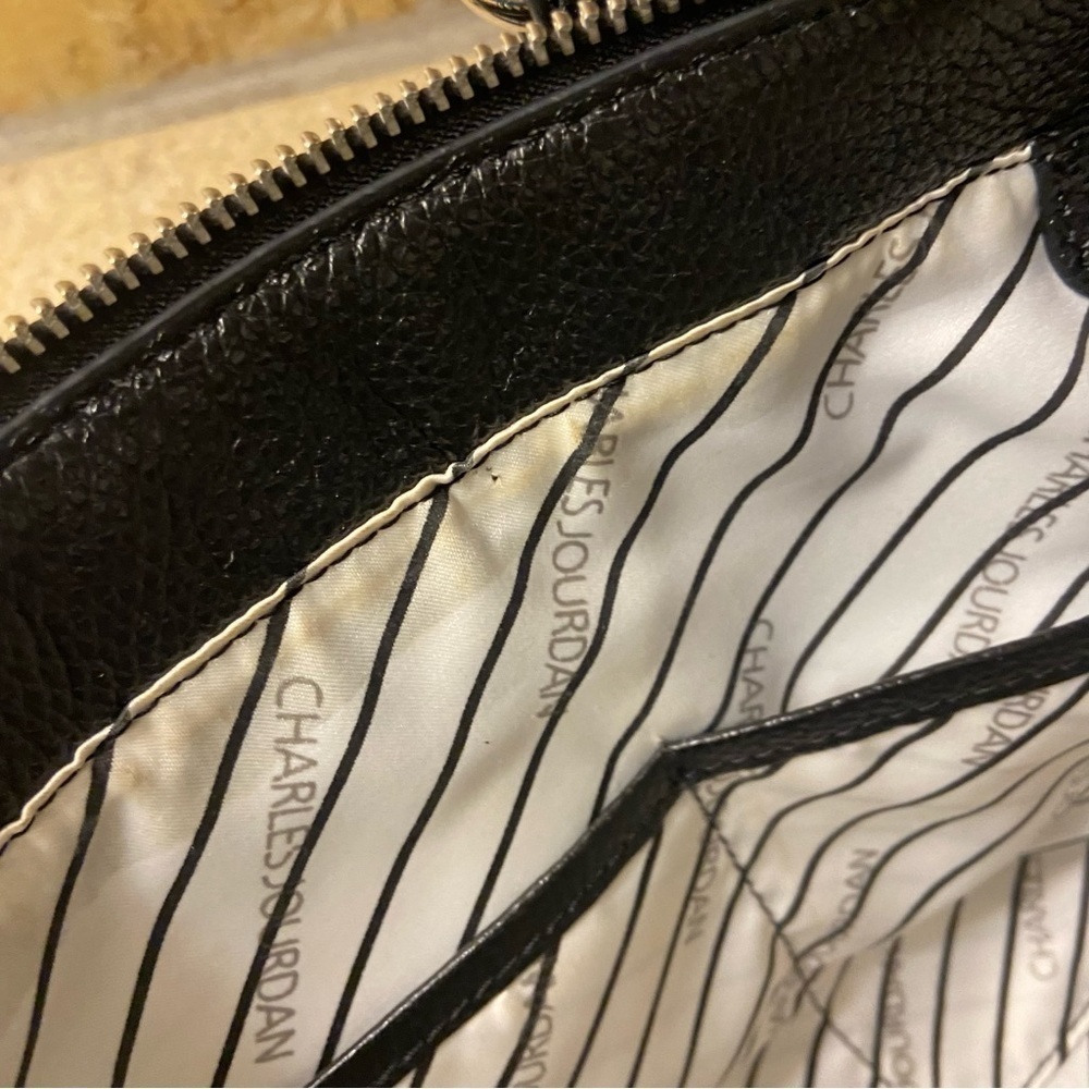 Charles Jourdan leather black and white satchel purse made in France - quality - Picture 12 of 16